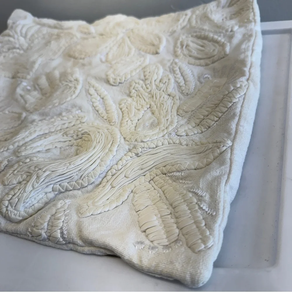 West Elm Embroidered Floral Pillow Cover Cream White Ivory 18x18